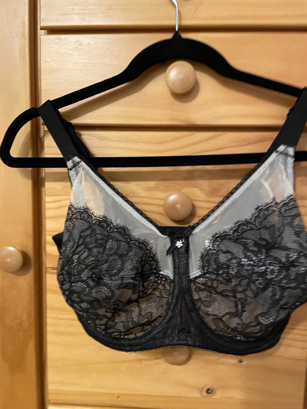 Wacoal Black Lace Underwire Bra with Sheer Insets- 34 G